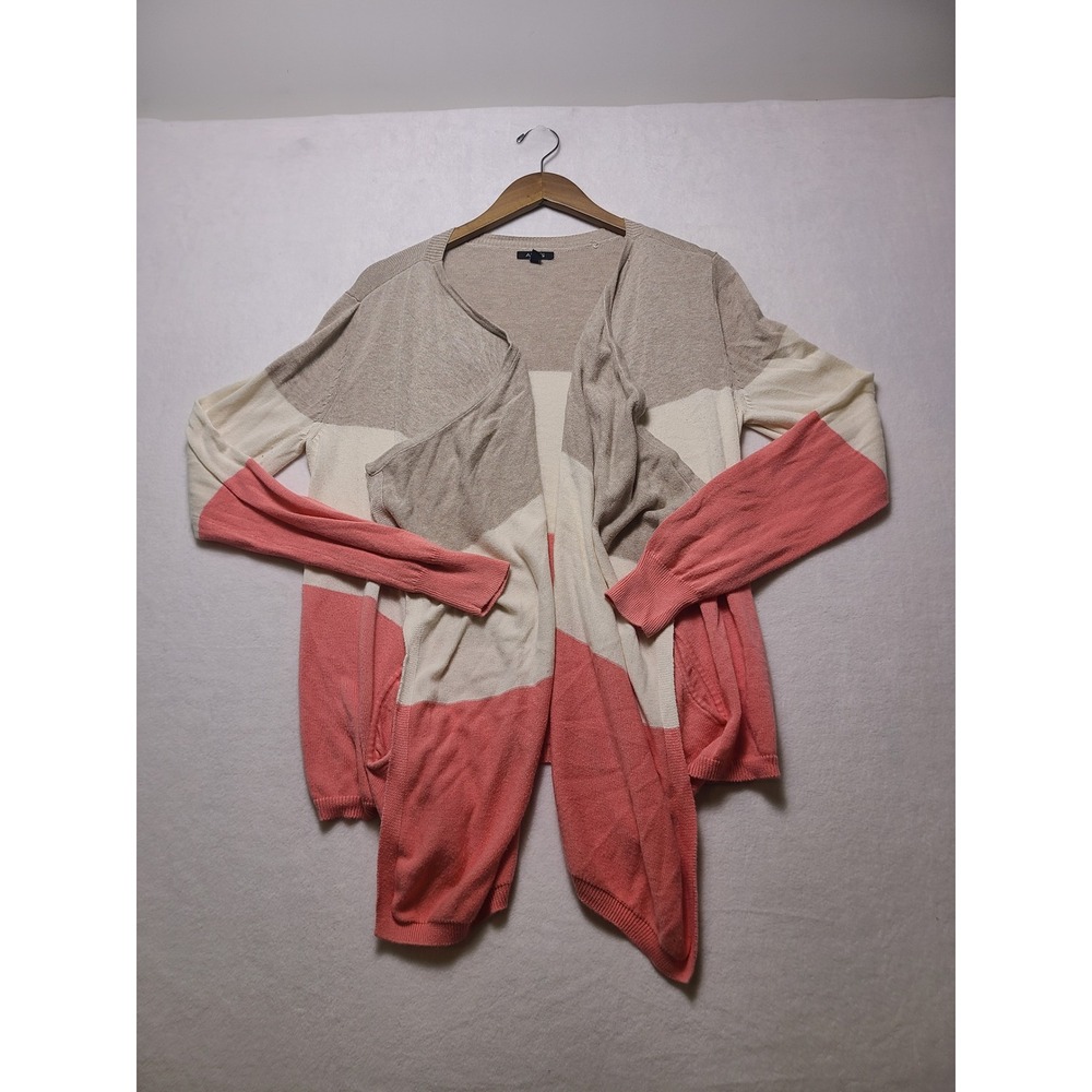 Apt. 9 M Cardigan Sweater Casual Colorblock Pink Tan Cream Open Front Draped